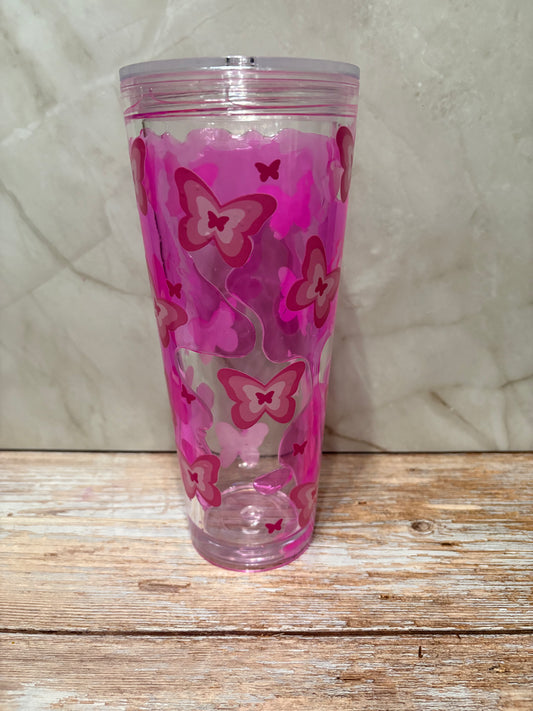 24oz Pink Butterfly Lava Tumbler - Whimsical Cups