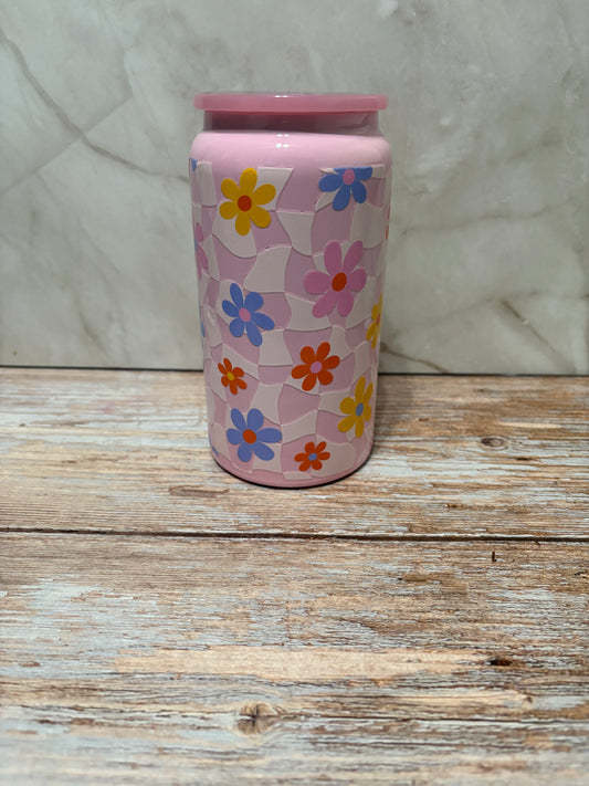 16oz Hippie Flowers Stainless Steel Can - Whimsical Cups