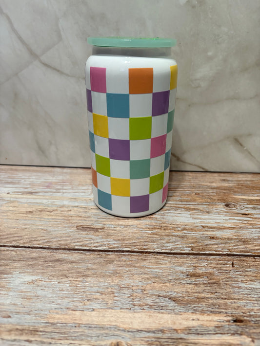 16oz Colorful Checkered Stainless Steel Can - Whimsical Cups