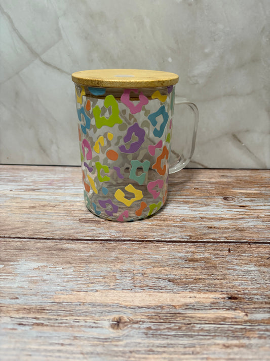 16oz Colorful Animal Print Glass Mug - Whimsical Cups