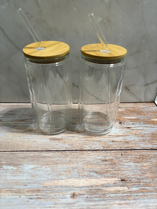 16oz Glass Snow Globe Tumbler with Bamboo Lid and Glass Straw