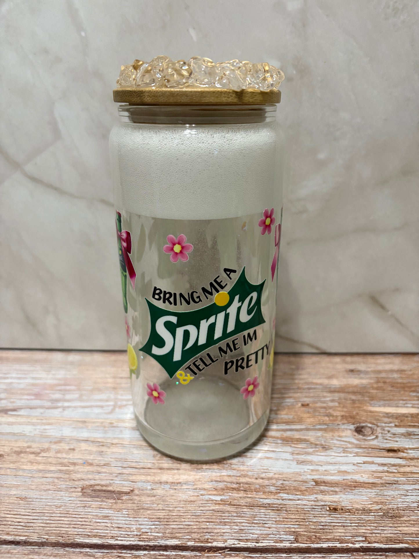 20oz Sprite Snow Globe Glass Tumbler with an Ice Lid
