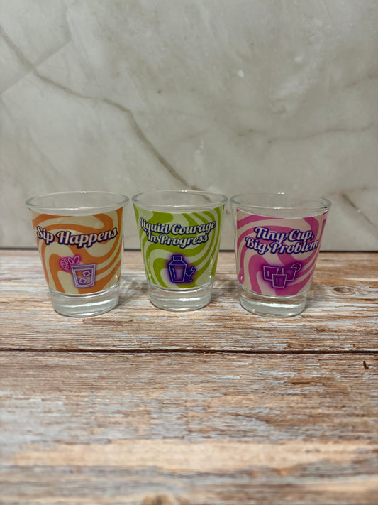 Groovy Sassy Phrases Set of 3 Shot Glasses