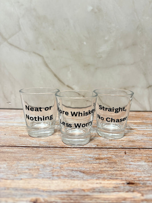 Whiskey Phrases Set of 3 Shot Glasses