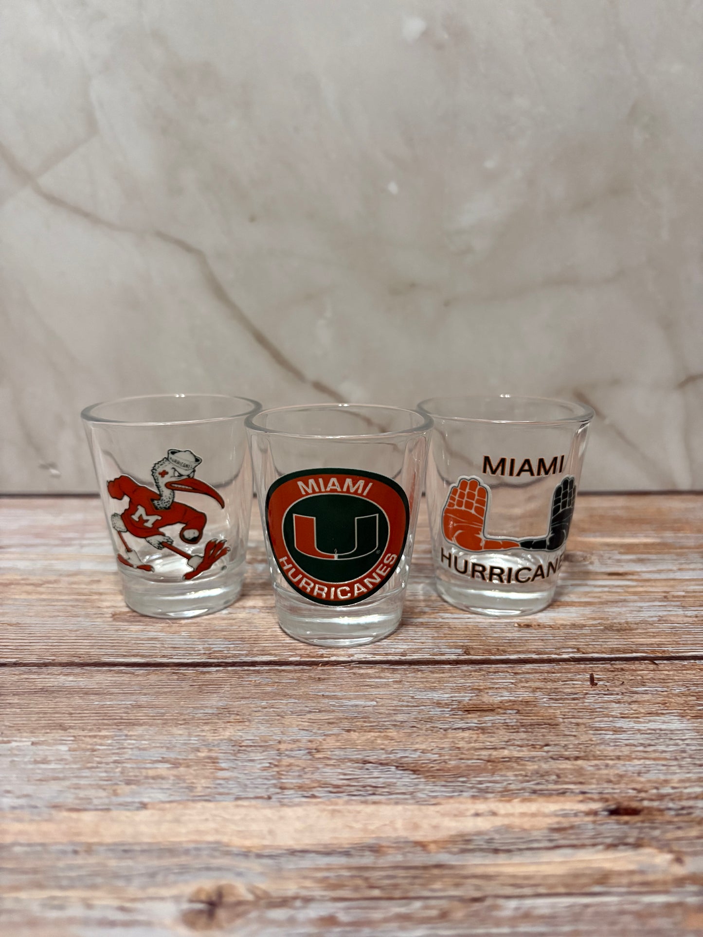 University of Miami Set of 3 Shot Glasses