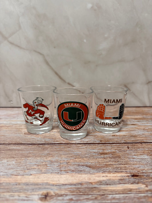 University of Miami Set of 3 Shot Glasses