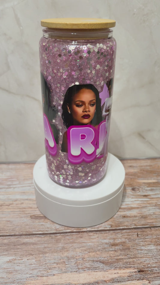 20oz Glass Slow Flow Glitter Snow Globe Tumbler